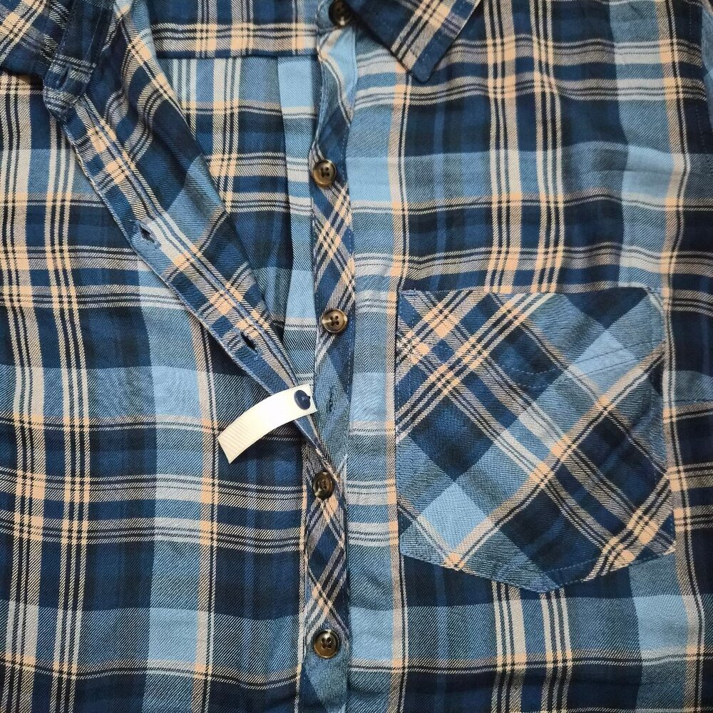 Terra & Sky Women's Button Down Shirt Plaid Long Sleeve Size 1X, 3X Blue Comet - Picture 10 of 11